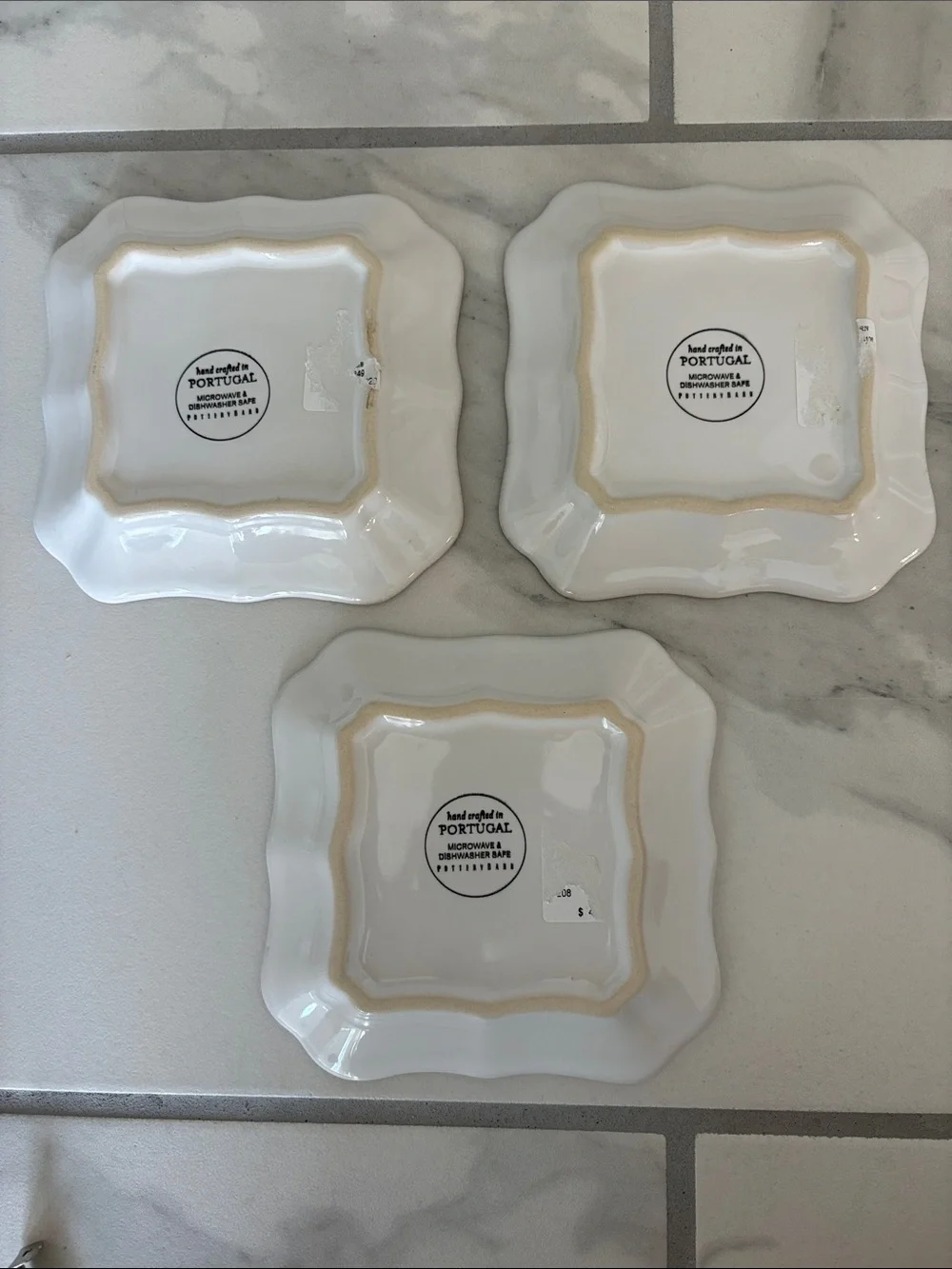 Pottery Barn Cambria White Square Tidbit/Appetizer Plates - Set of Three